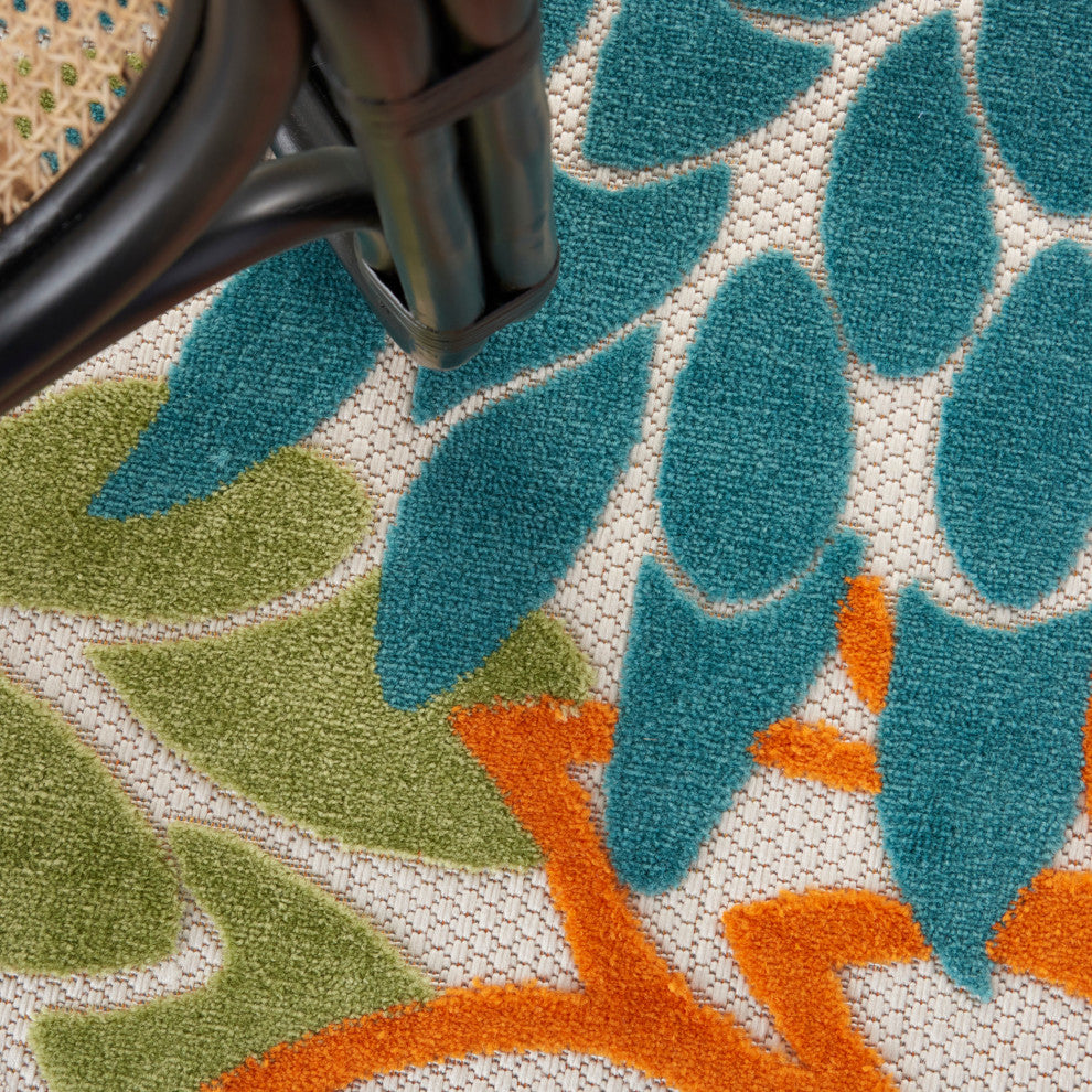 Nourison Aloha 7'10" x Round Turquoise Multicolor Tropical Rug