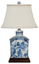 Chinese Blue and White Blue Willow Porcelain Tea Caddy Table Lamp, 17.5"