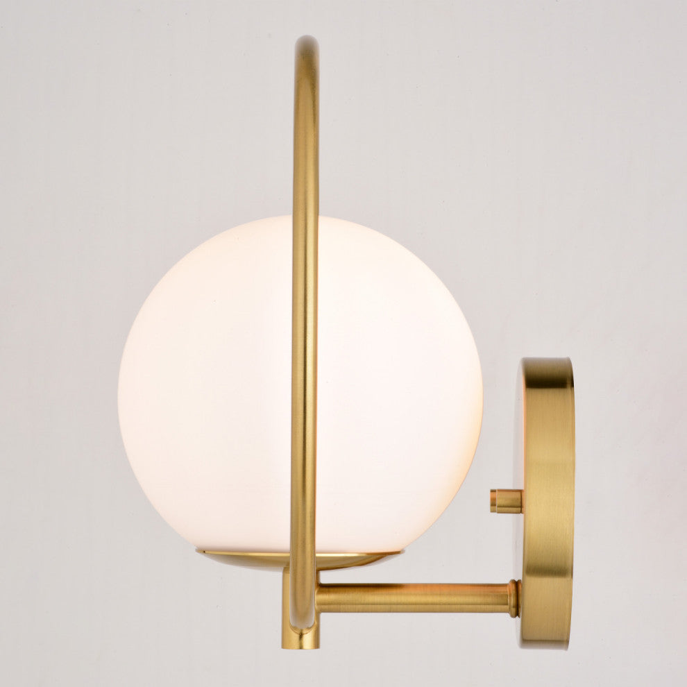 Bucktown 1-Light Mid-Century Modern Wall Sconce White Globe Glass, Natural Brass