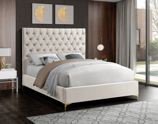 Cruz Velvet Upholstered Bed, Cream, King