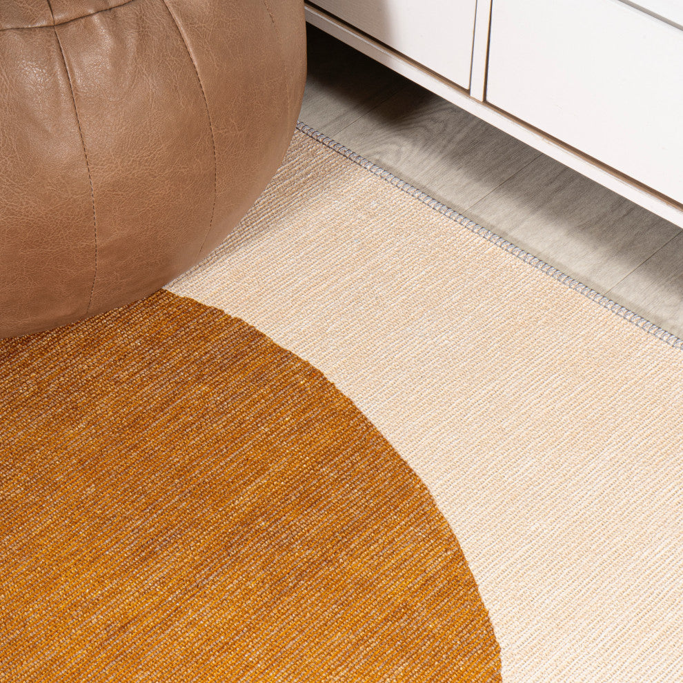 Cirkel Minimalist Geometric Dot Machine-Washable Area Rug, Cream/Rust, 2x8