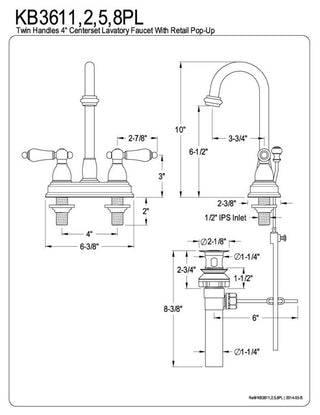 Restoration Two Handle 4" Centerset Lavatory Faucet with Retail Pop-up