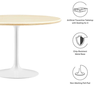 Lippa 48" Round Artificial Travertine Dining Table, White Travertine