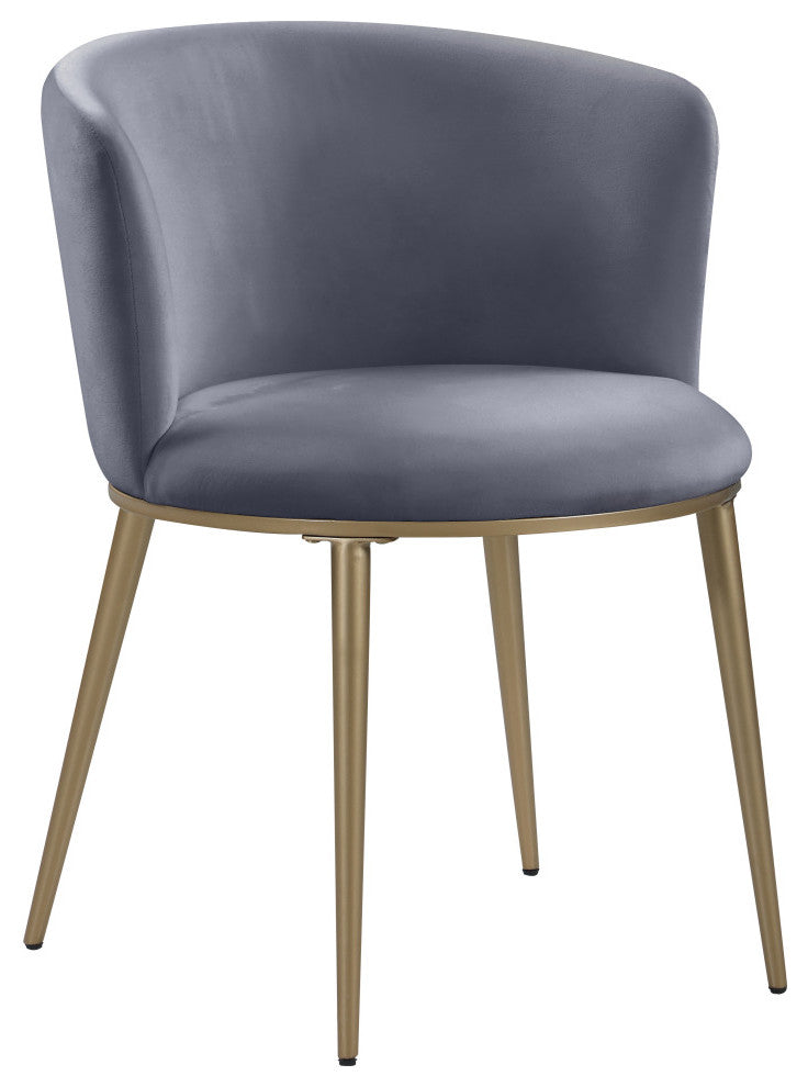 Skylar Dining Chair, Set of 2, Gray Velvet, Brushed Gold Iron Legs