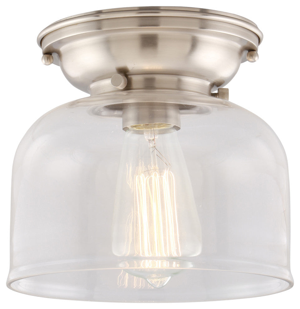 Large Bell 1-Light Flush Mount, Brushed Satin Nickel, Clear