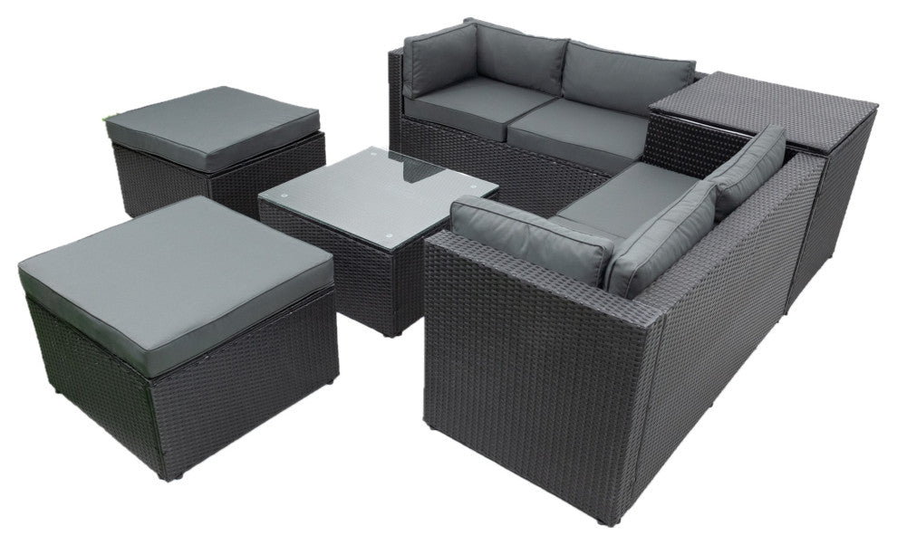 6-Pieces Outdoor Rattan Reversible Patio Sectional With Storage With Cushions