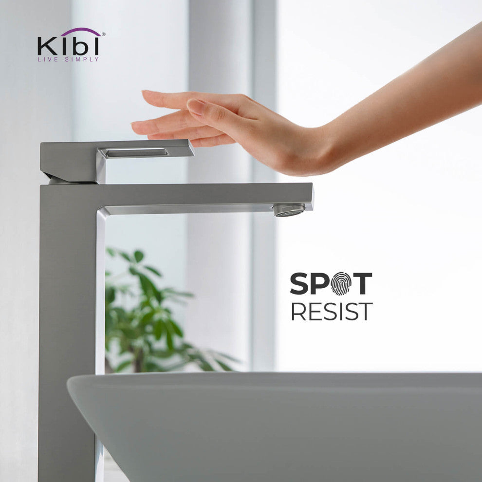 Cubic Single Handle Vessel Sink Faucet KBF1003, Brush Nickel, W/ Drain