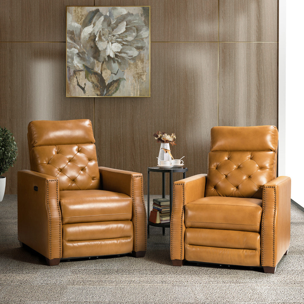 Fernando 31.50"W Genuine Leather Power Recliner, Set of 2, Camel