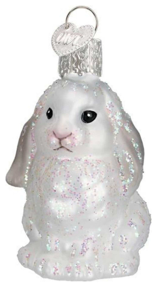 Old World Christmas White Baby Bunny Glass Ornament Rabbit 12623