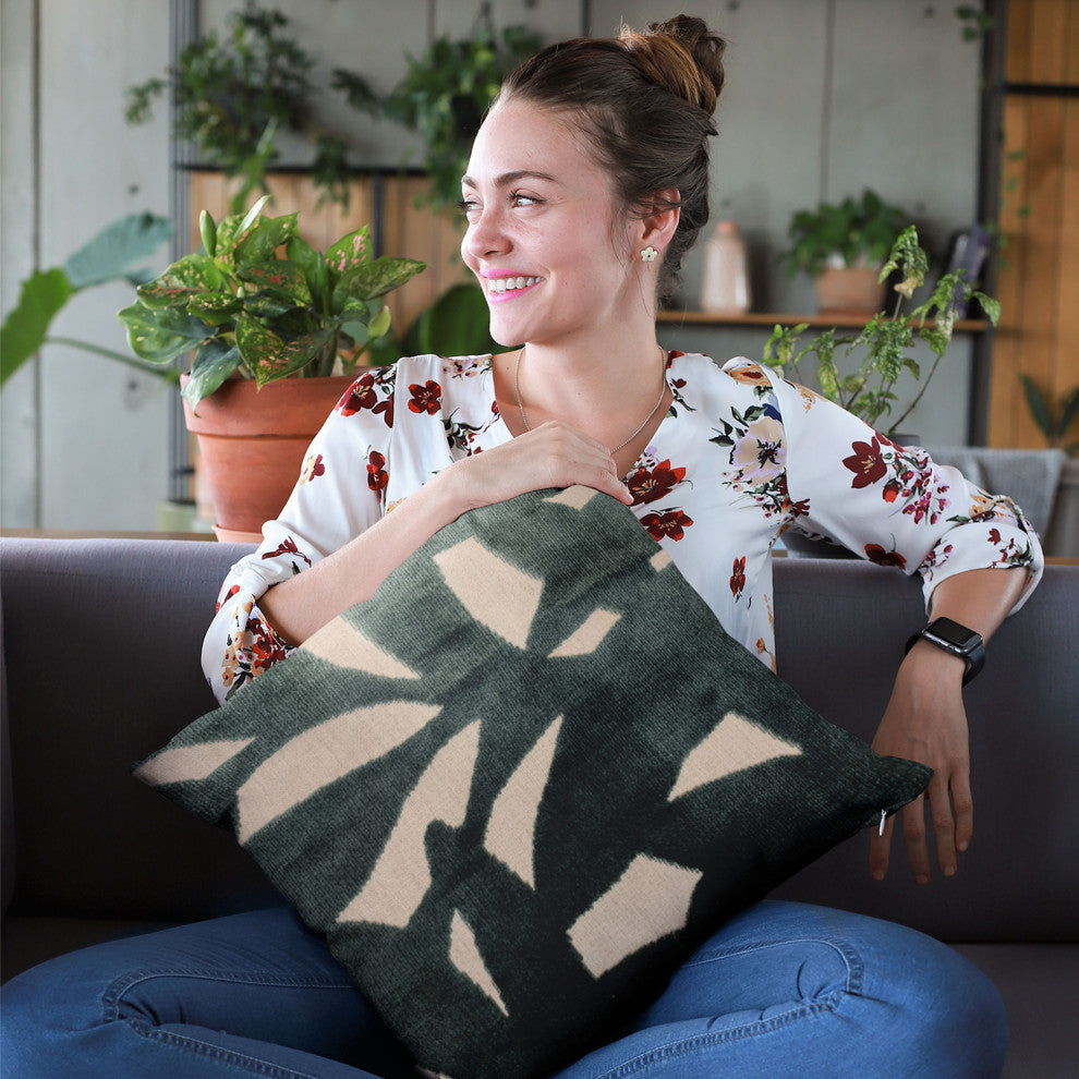 Plutus Green Palm Floral Luxury Throw Pillow, 16"x16"