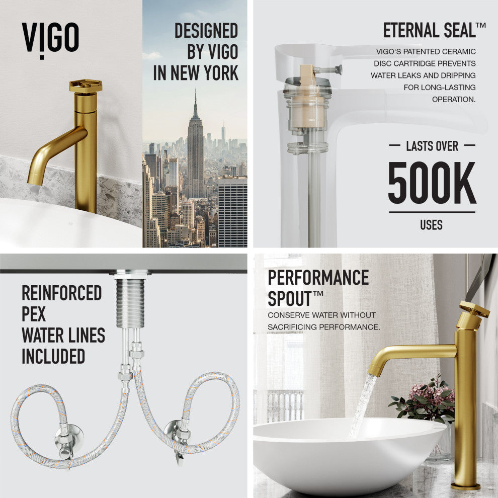 VIGO Ruxton 12" H Single Handle Single Hole Bathroom Vessel Faucet, Matte Brushed Gold