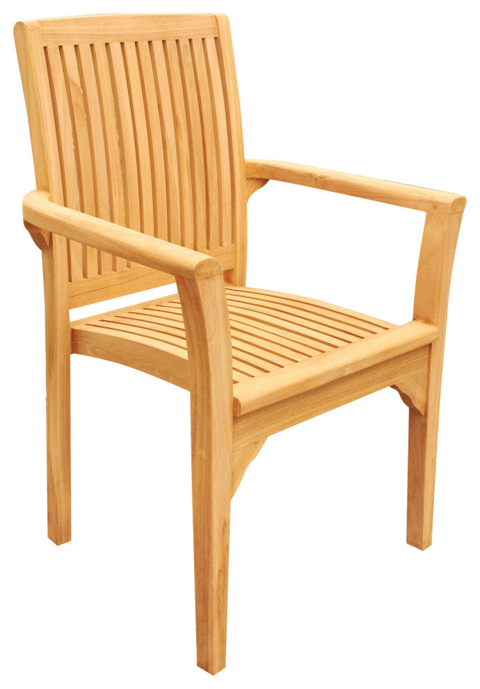 4-Piece Outdoor Teak Dining Set, 36" Round Table, 3 Lua Stacking Arm Chairs