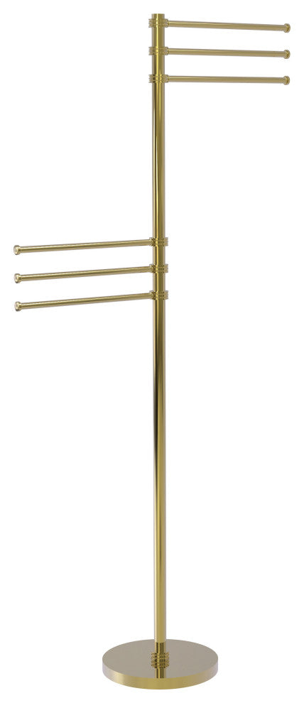 Towel Stand with 6 Pivoting 12" Arms, Unlacquered Brass