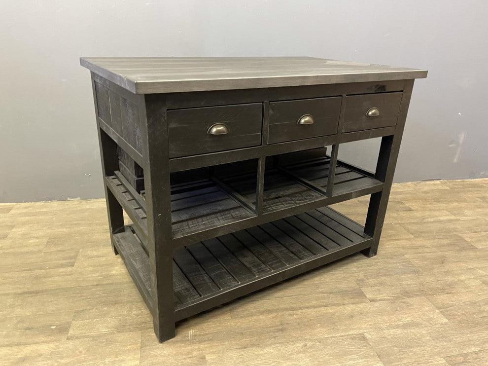 Barlow Crate Kitchen Island Rustic Black and Zinc Top