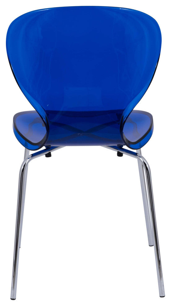 LeisureMod Modern Oyster Transparent Side Chair, Set of 4 Transparent Blue