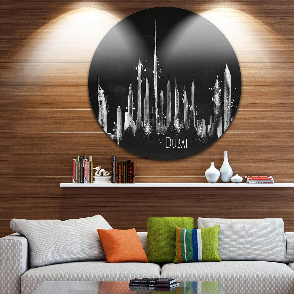Dubai Dark Silhouette, Cityscape Painting Round Wall Art, 36"