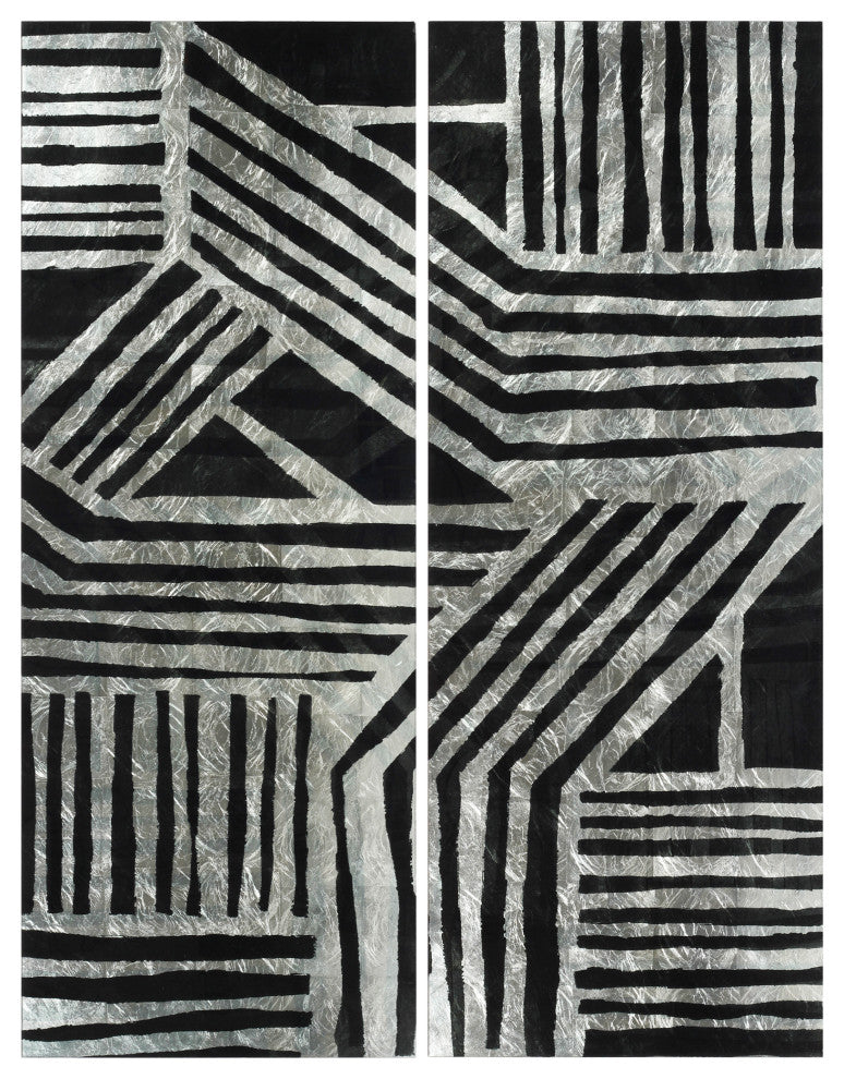 Nokomis Abstract Diptych Wall Art Print Tempered Glass Wall Art With Silver Leaf