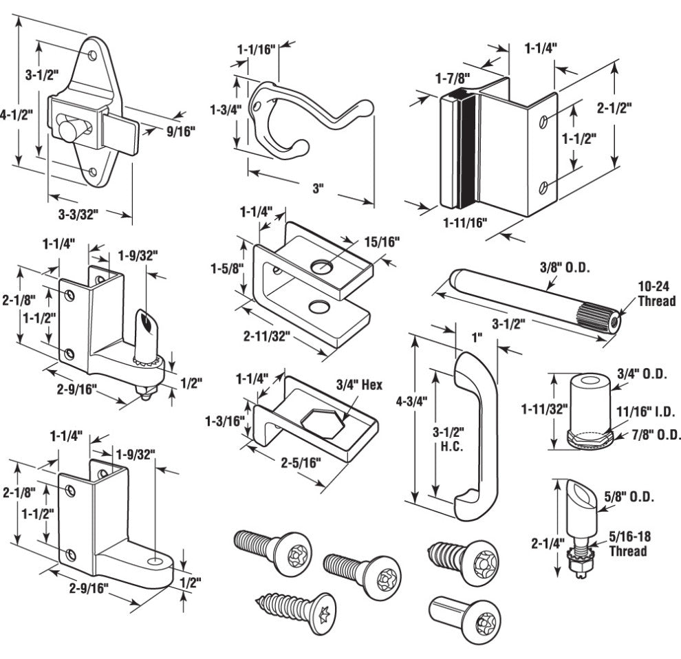 Out-Swinging Door pack, 1" Door, 1-1/4" Post, Zamak, Chrome Plated Kit