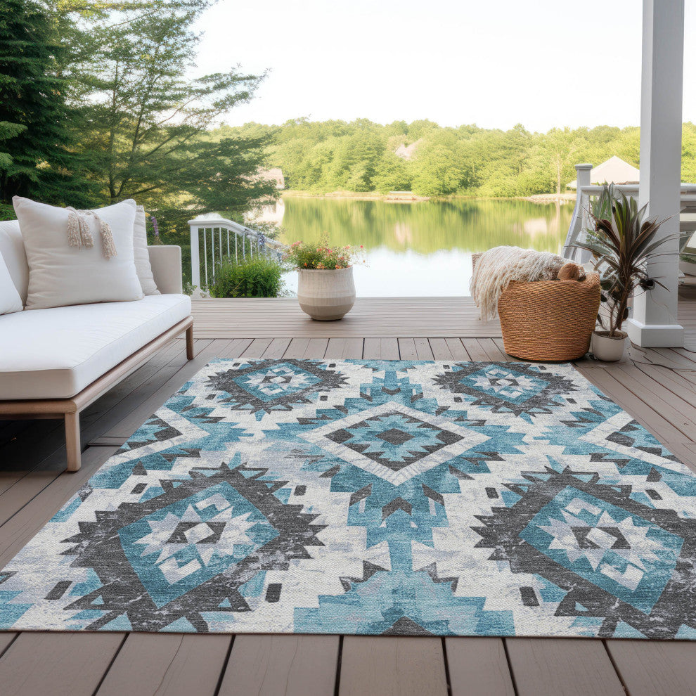 Machine Washable Indoor/Outdoor Chantille ACN1878 Teal 8' x 10' Rug