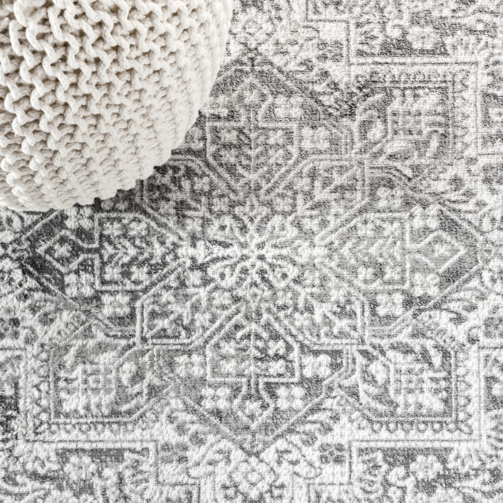 Modern Persian Vintage Medallion Light Grey 5' x 8' Area Rug
