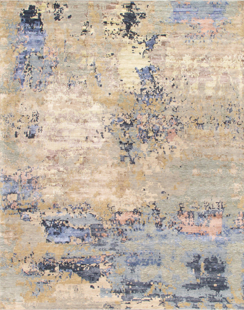 Pasargad Home Modern Collection Beige Silk & Wool Area Rug, 8'11"x11'11"