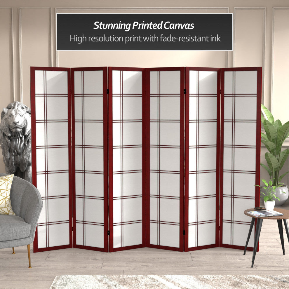 6' Tall Canvas Double Cross Room Divider, Rosewood, 6 Panels