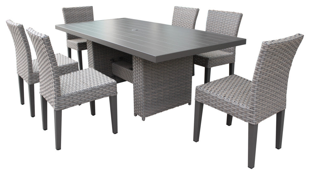 Monterey Rectangular Patio Dining Table, 6 Armless Chairs Grey Stone