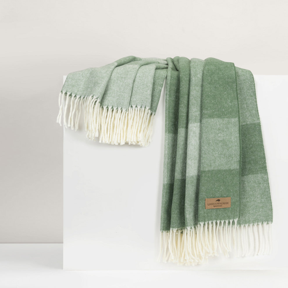Hampton Plaid Italian Herringbone Throw, Olive