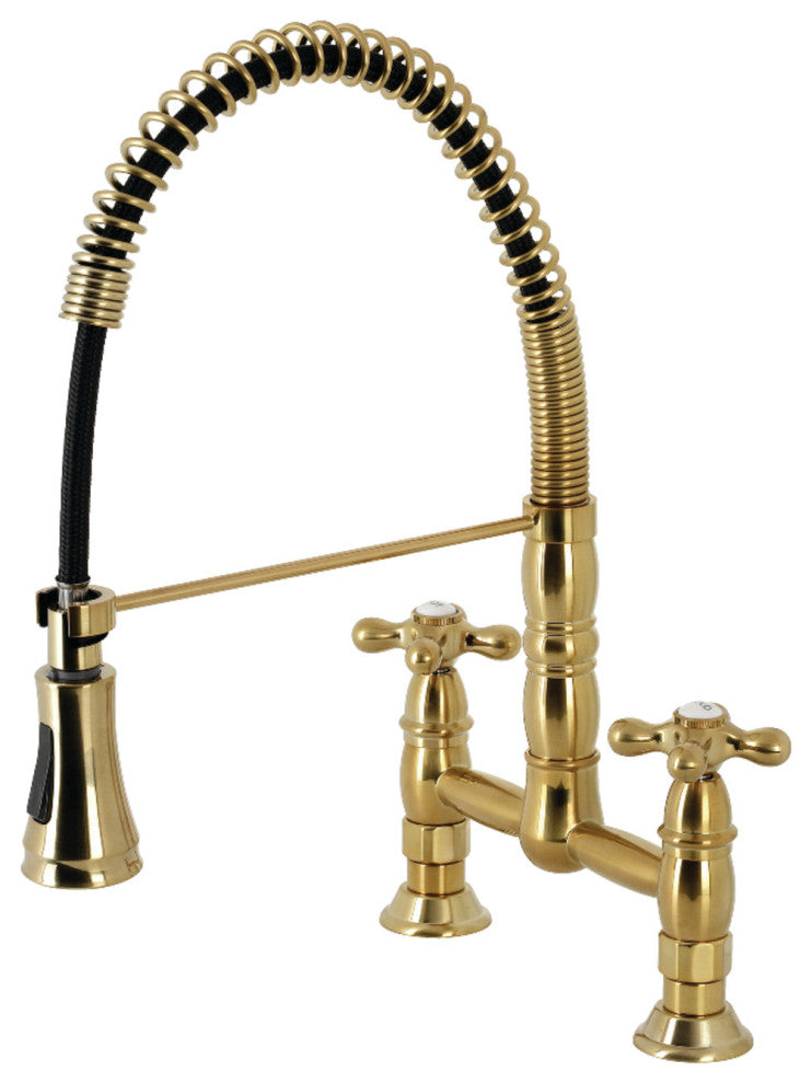 GS1277AX Two-Handle Deck-Mount Pull-Down Sprayer Kitchen Faucet, Brushed Brass