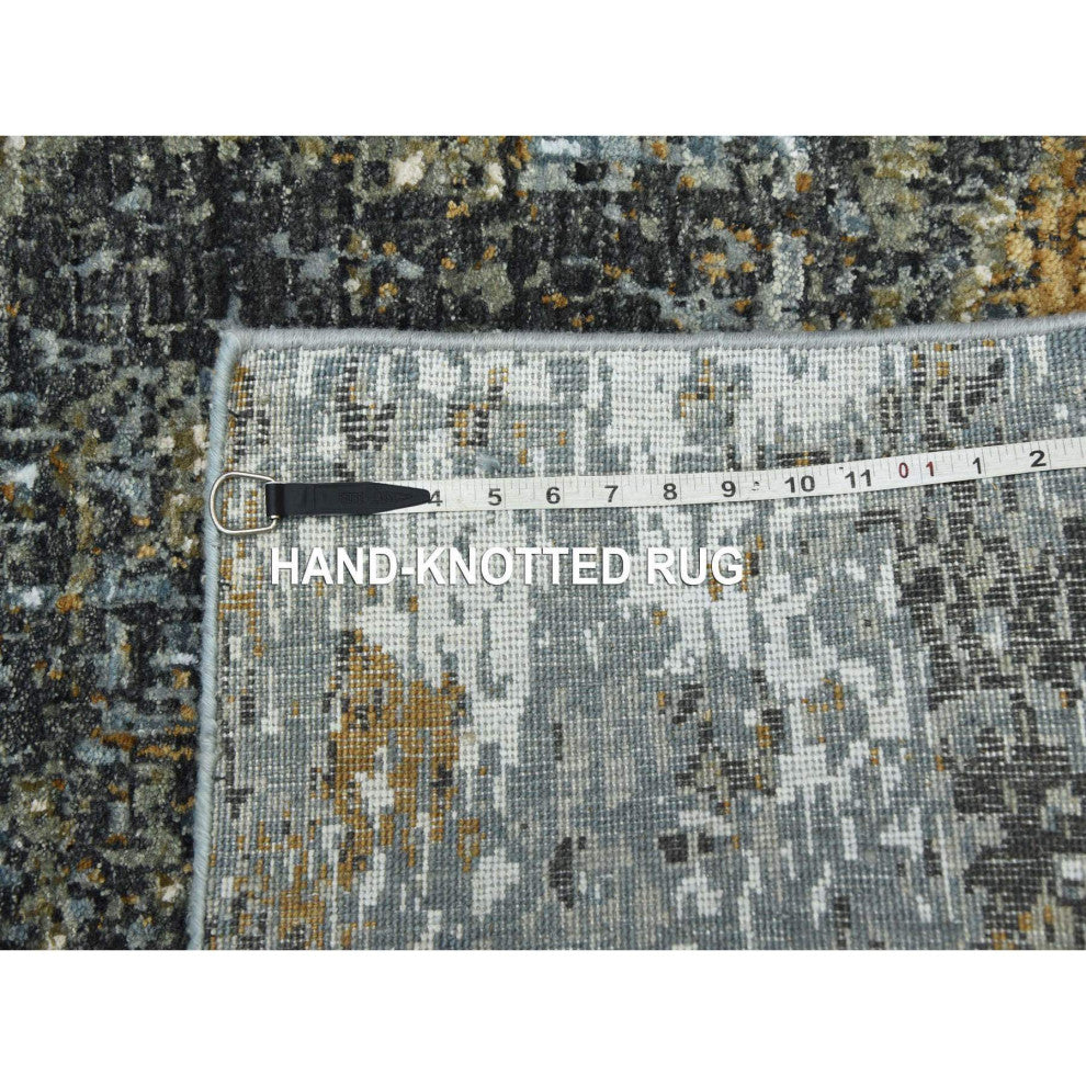 Battleship Gray Soft Wool Hand Knotted Abstract Design XL Runner Rug, 2'6"x20'