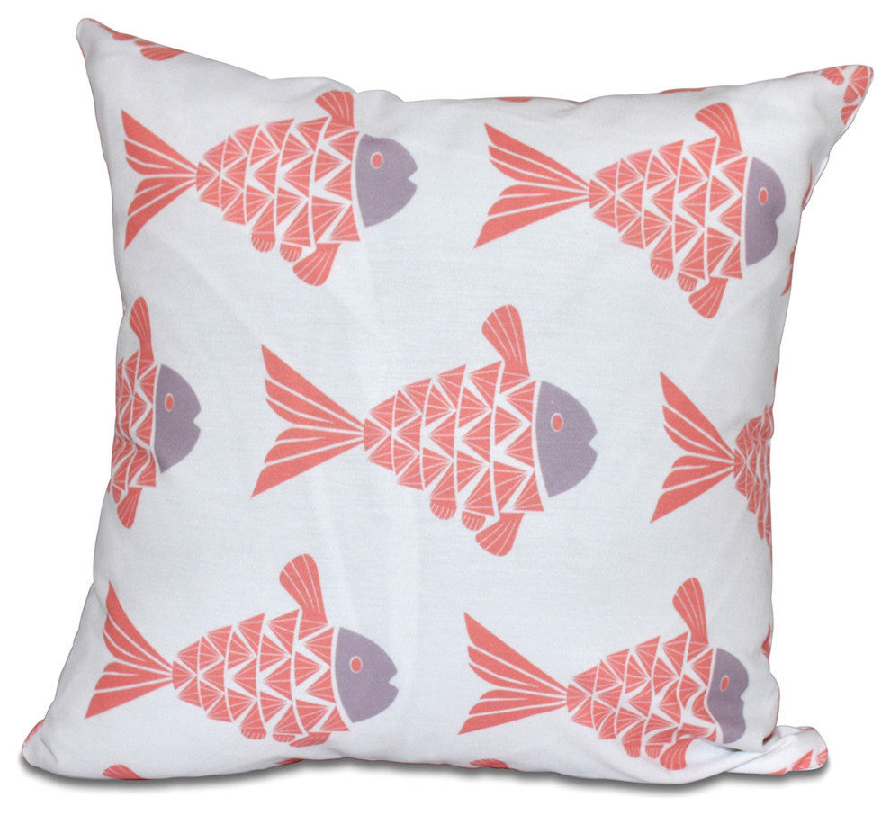 Fish Tales, Animal Print Pillow, Coral, 16"x16"