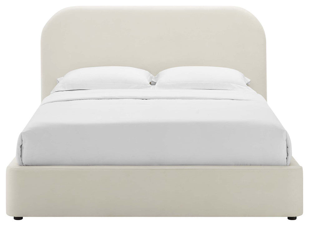 Keynote Performance Velvet Curved King Platform Bed, Alabaster