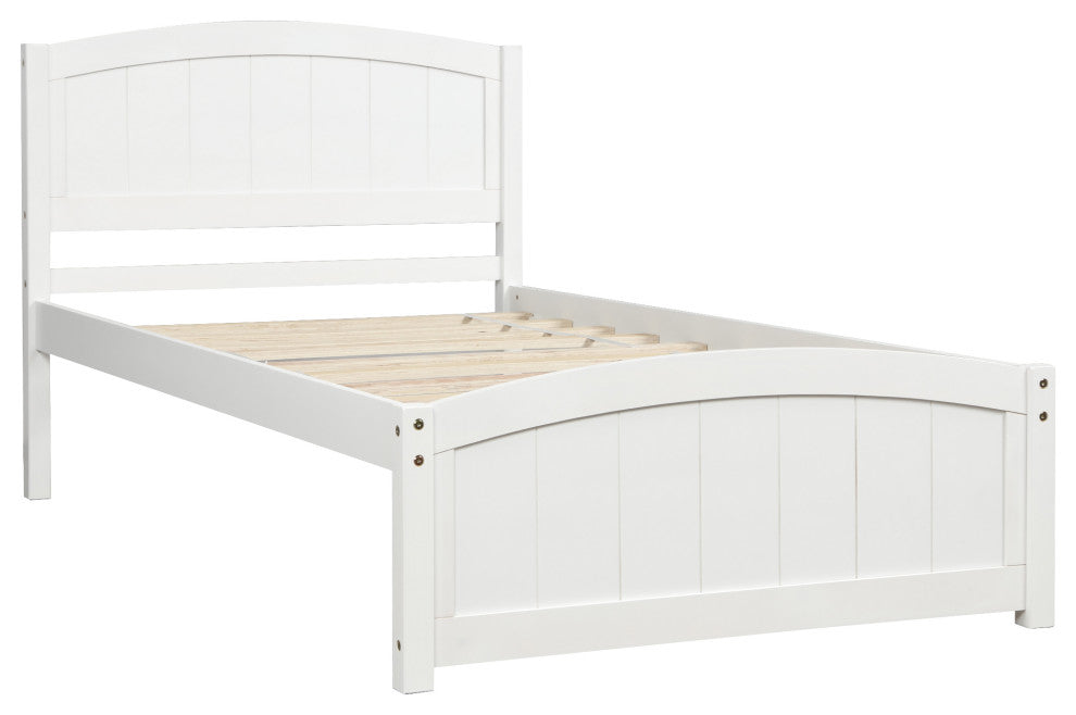 Gewnee Wood Platform Bed with Headboard,Footboard in White