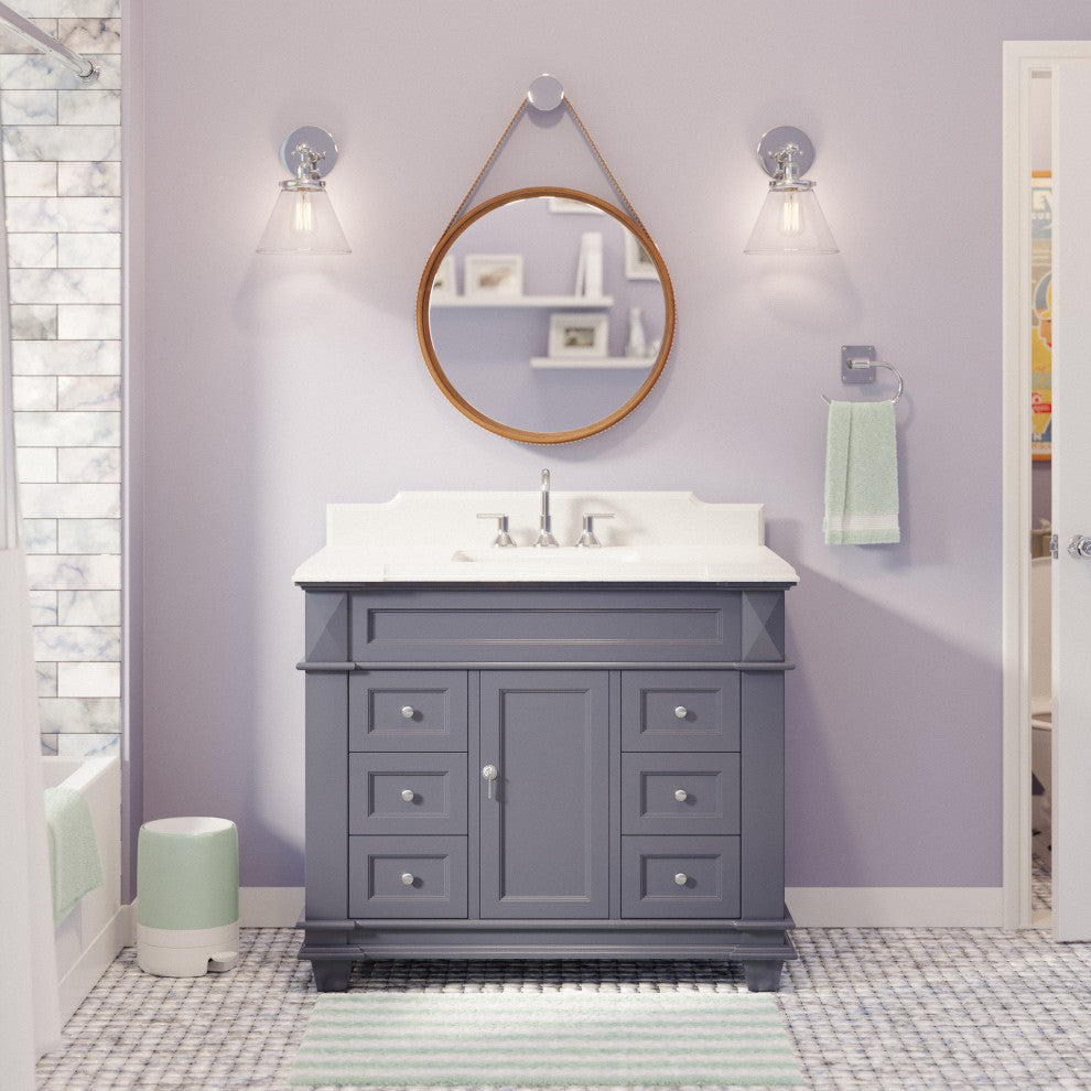 Elizabeth 42" Bathroom Vanity, Marine Gray, Quartz