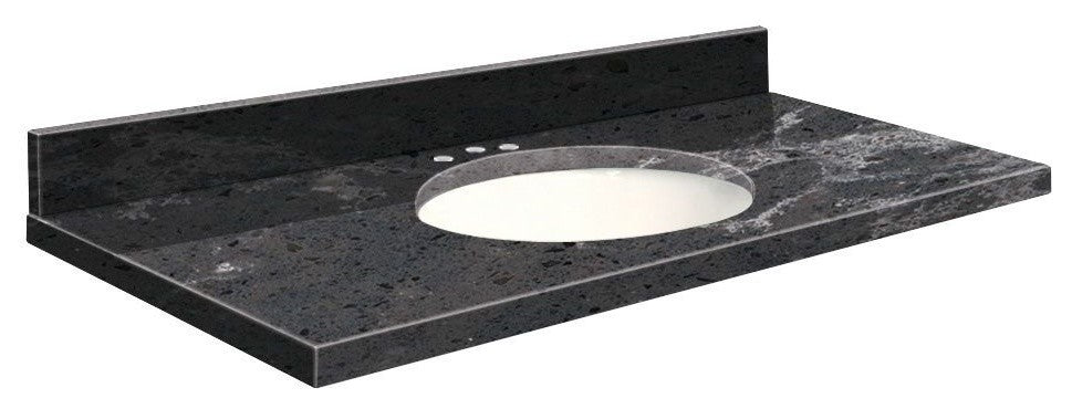 Quartz 49"x19" Vanity Top, Single Faucet Hole, White Bowl, Milky Way, 8" Offset