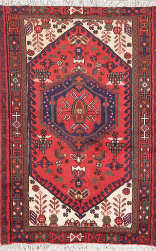 Consigned, Wool Persian Hamedan Hand-Knotted Oriental Area Rug, Red, 4'8"X3'2"