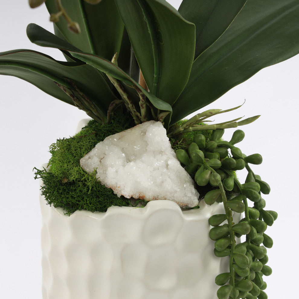 Tall Real Touch White Orchid Arrangement in White Vase