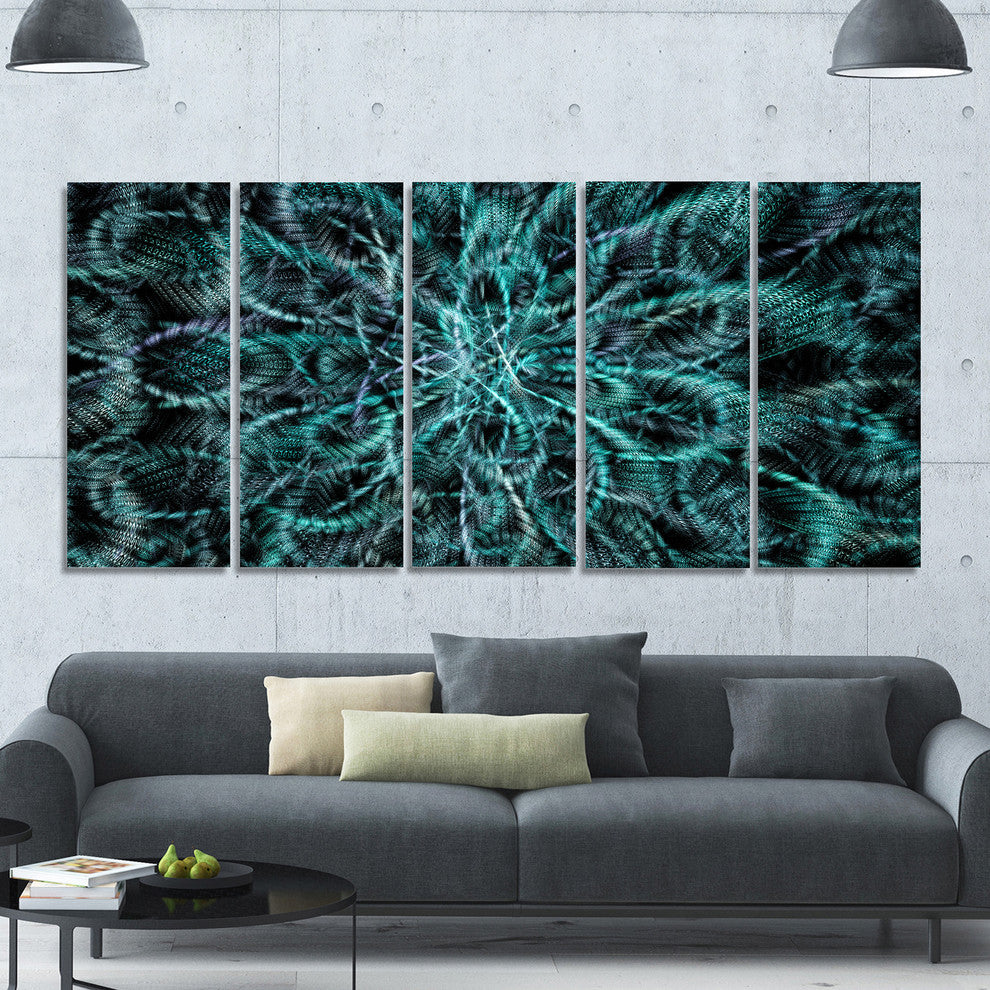 Unusual Starry Fractal Metal Grill, Abstract Canvas Wall Art, 60"x28", 5 Panels