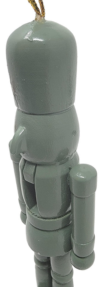 Mid Century Modern Working Wood Nutcracker Ornament Vintage Style Designer, Green