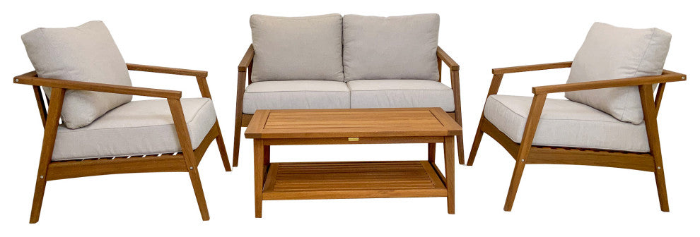 Modern 4-Piece Seating Group, Eucalyptus With Olefin Fabrics