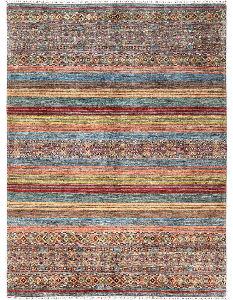 Colorful Afghan Super Kazak Wool Hand Knotted Oriental Rug, 9'10"x13'2"