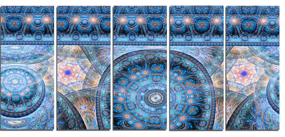 Light Blue Living Cells Fractal Design, Abstract Canvas Print, 60"x28", 5 Panels
