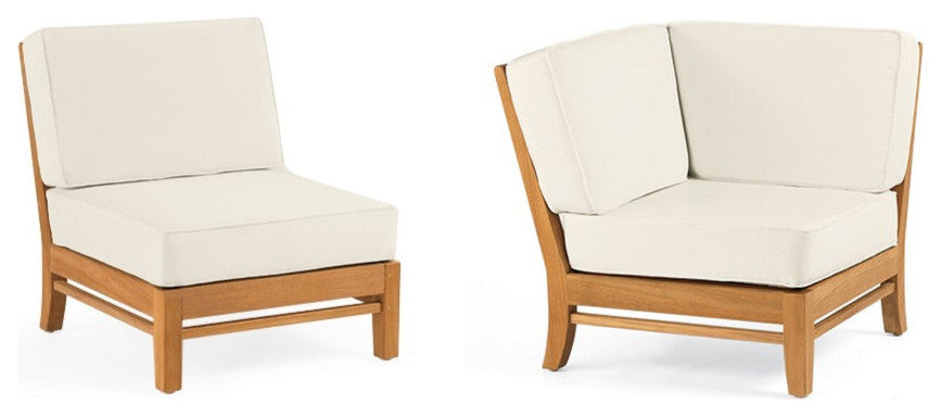 6-Piece Del Outdoor Teak Sectional Sofa Set & Sunbrella Cushions Canvas Iris