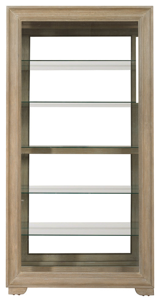Light Wood Modern 5-Shelf Sliding Door Curio with LED Light