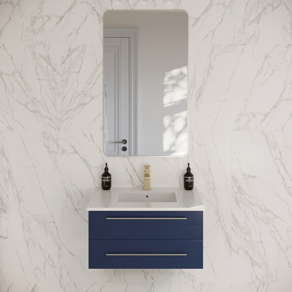 Fresca Lucera 30" Modern Royal Blue Wall Hung Cabinet, Top and Undermount Sink
