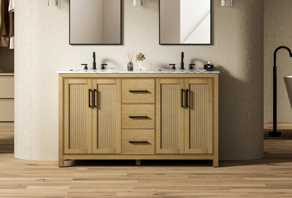 Home Living 60" Double Bathroom Vanity, Linen Oak