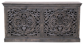 Carter Flores 4-Door Sideboard, Distressed Gray Finish on Mango Solid Wood