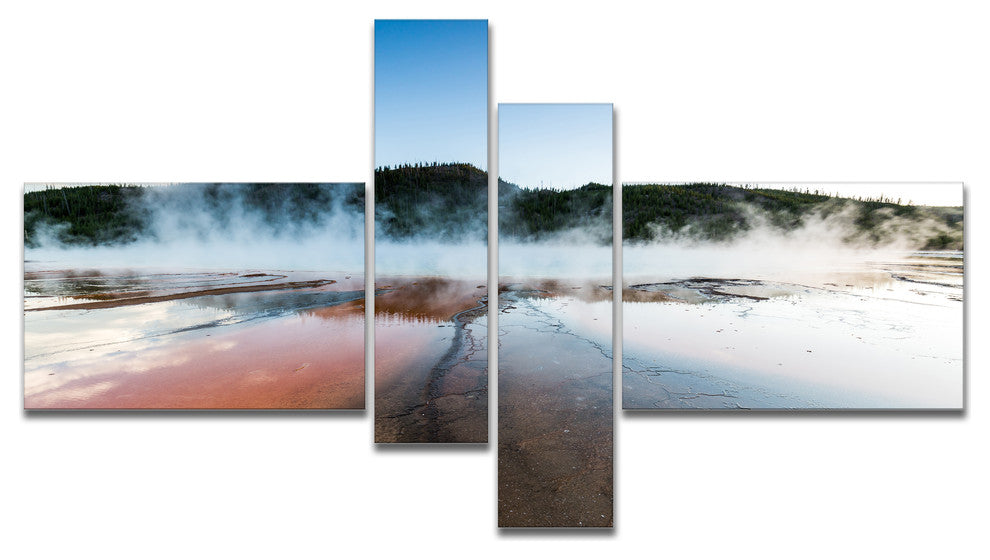 Grand Prismatic Spring at Sunset, Seashore Canvas Art Print, 60"x32", 4 panels