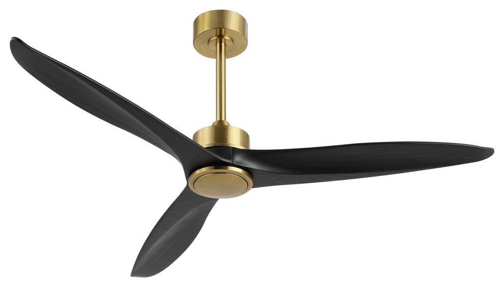52" Solid Wood 3-Blade Propeller Ceiling Fan With Remote, Gold/Black