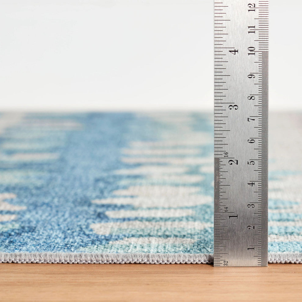 Dash & Albert Paint Chip Blue Machine Washable Rug, Blue, 3' x 5'